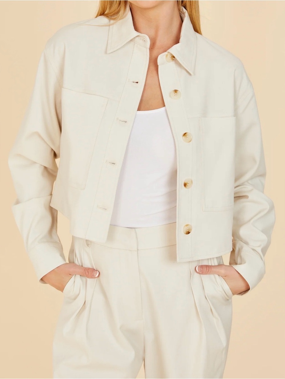 Dulce Cabo Cropped Cream Button-Front Jacket Size XS